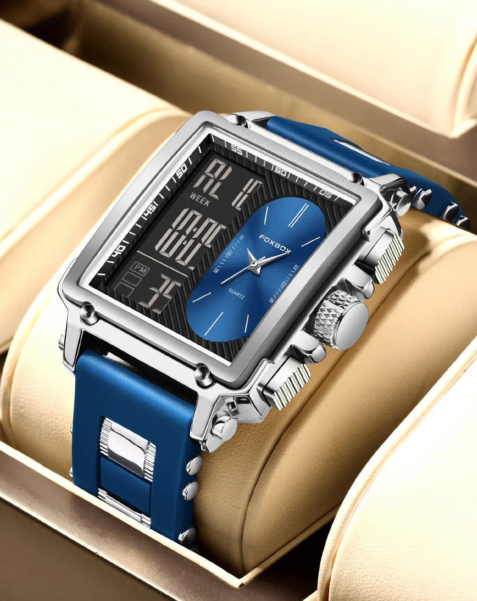 LIGE Fashion Square Digital Watch Men Casual Sports Waterproof Men's Quartz Wristwatch FOXBOX Top Brand Luxury Chronograph Watch
