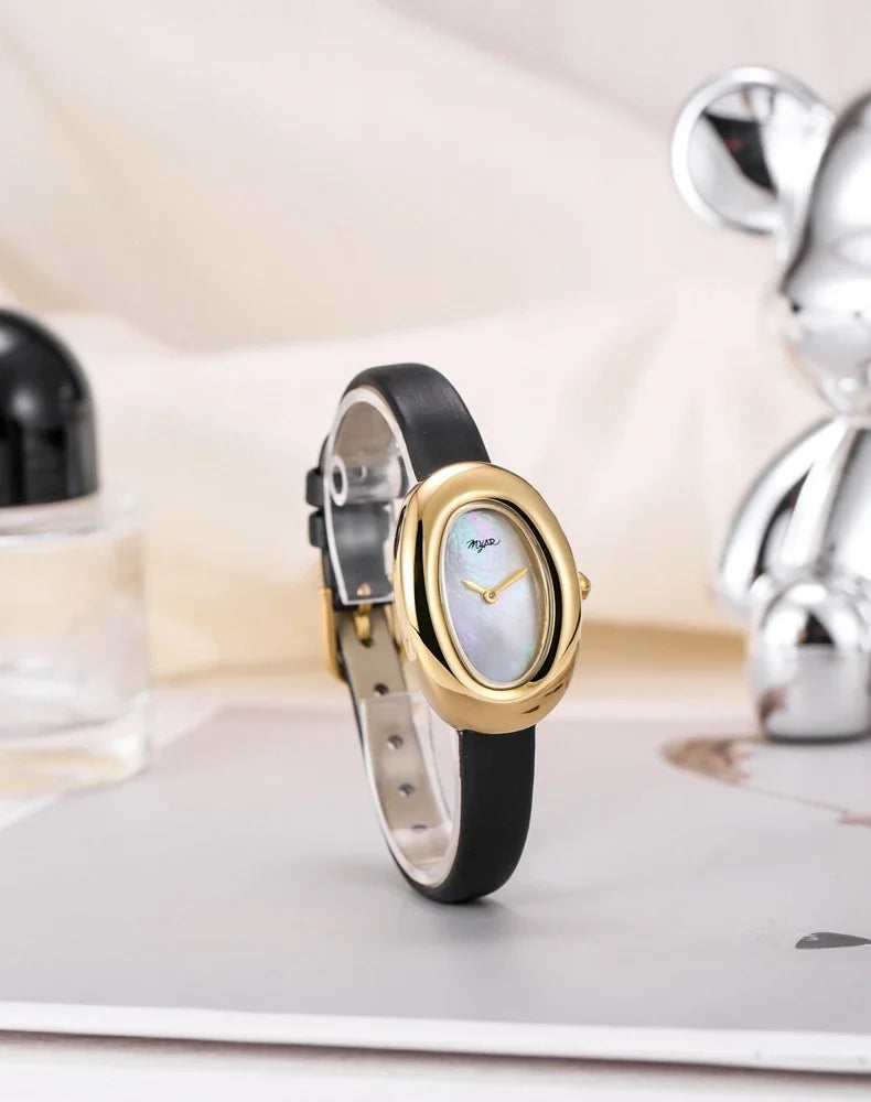 MYAR Women Watch for Girls Quartz Reloj Mujer Sliver Diamond Oval Shaped Orologio Ladies Wristwatch Simple Stainless Steel Clock