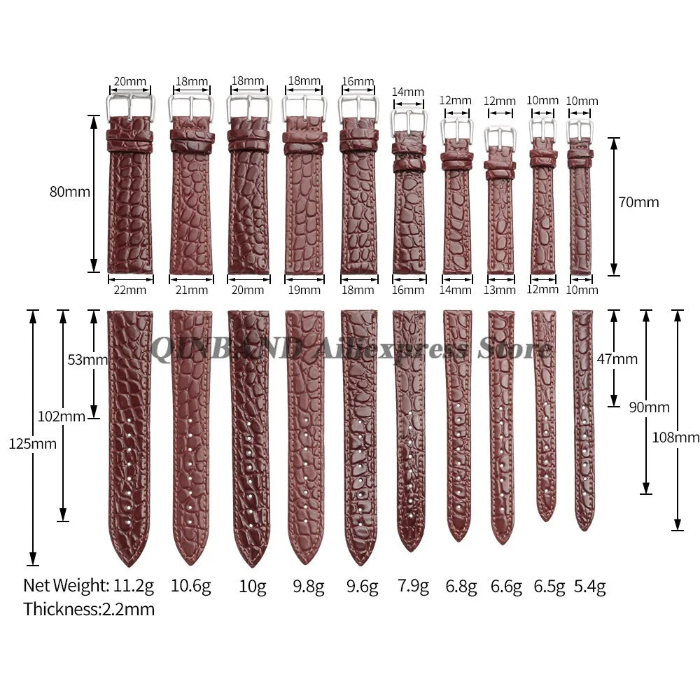 10/12/13/14/16/18/19/20/21/22mm Soft Cowhide Leather Watch Bands Crocodile Pattern Design Watch Straps Casual Business Bracelets