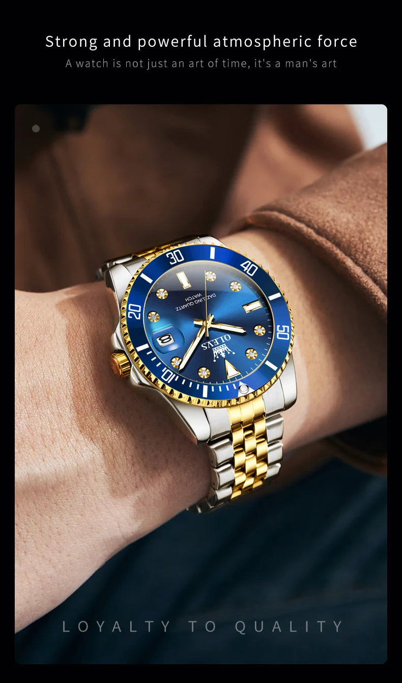 OLEVS 9809 Men Watch Original Waterproof Luminous Stainless Steel Quartz Watch For Men Top Brand Calendar Business Wristwatch