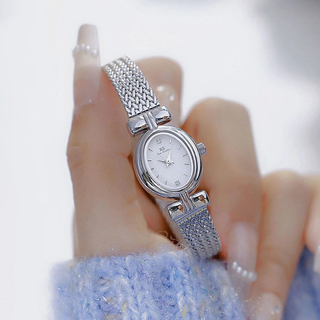 BS Original Brand Watch For Woman Oval Gold Mesh Strap Vintage Watch Women Ladies Quartz Watches Luxury Birthday Gifts Women