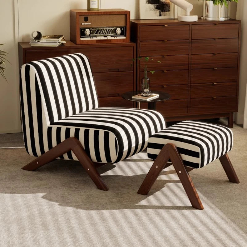 Single Sofa Chair with Antique Style, Lazy Living Room, Balcony, Leisure Chair, Zebra Chair, Solid Wood Designer Single Chairs