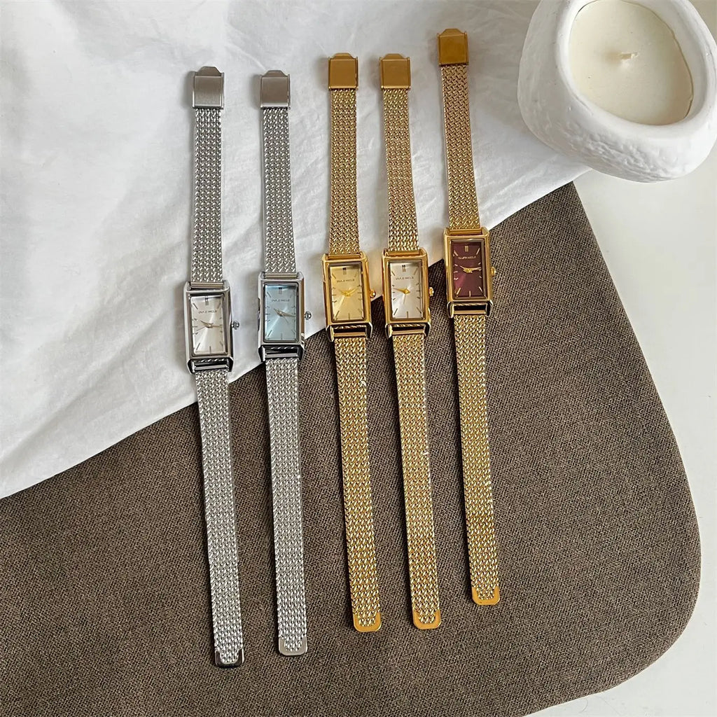 Women Watch for Girls Quartz Reloj Mujer Sliver Blue Gold Green Orologio Ladies Wristwatch Simple Vintage Rectangle Shaped Clock