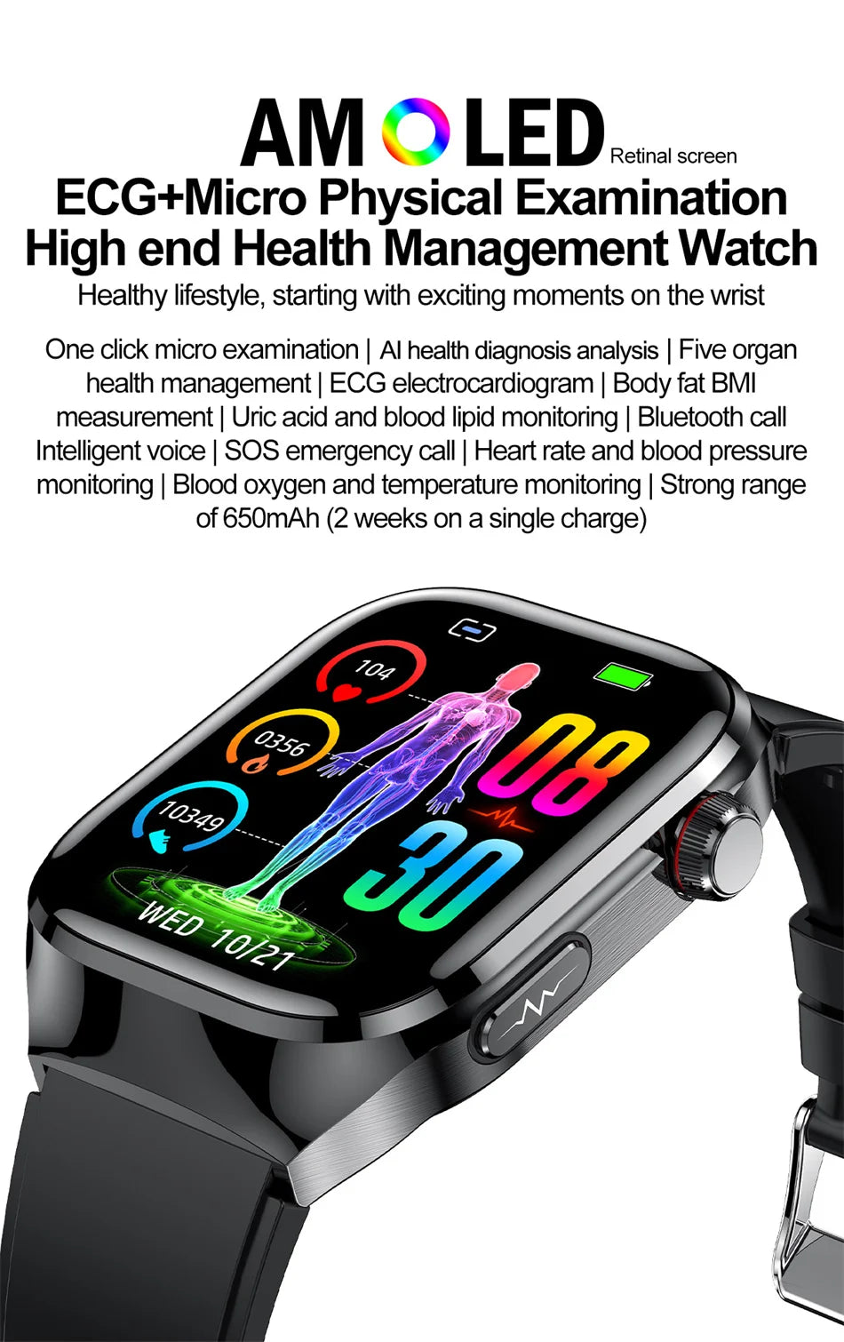 SmartWatch Voice Call Push reminder Physical examination Health Watch Blood Pressure UricAcid Blood Oxygen ECG Sport Smart watch