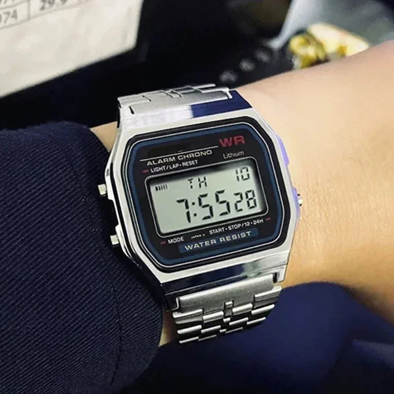 Luxury LED Digital Watches for Men Stainless Steel Gold Sliver Electronic Watch Fashion Business Mens Watch relogios masculino