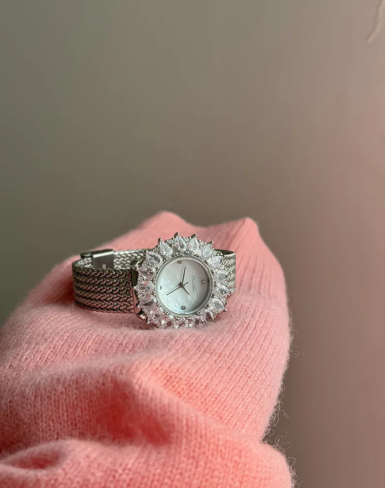 Women Watches for Girls Wrist Quartz Watch Sliver Gold Flower Diamond Orologio Ladies Vintage Wristwatch Stainless Steel Clock