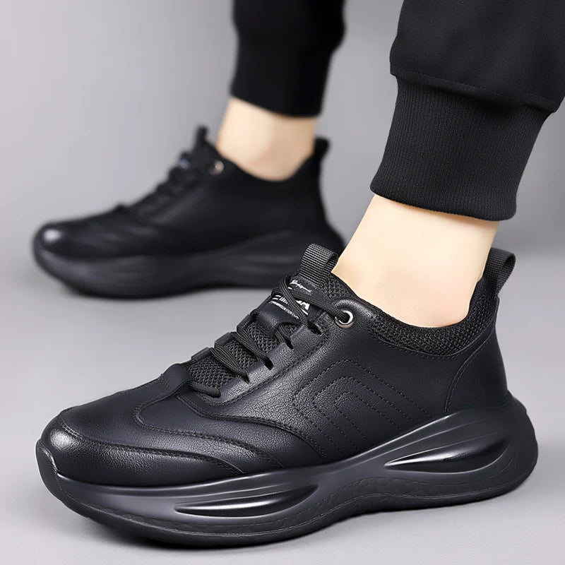 Fashion Men's Autumn Casual Leather Shoes Classic Business Formal Sneakers Comfy Thick Bottom Office Outdoor Daily Walking Shoes