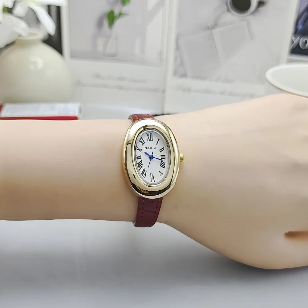 Luxury Brand Women Oval Goose Egg Quartz Watch Vintage Leather Strap Wristwatch Ladies Watches Christmas Gift Clock Relojes