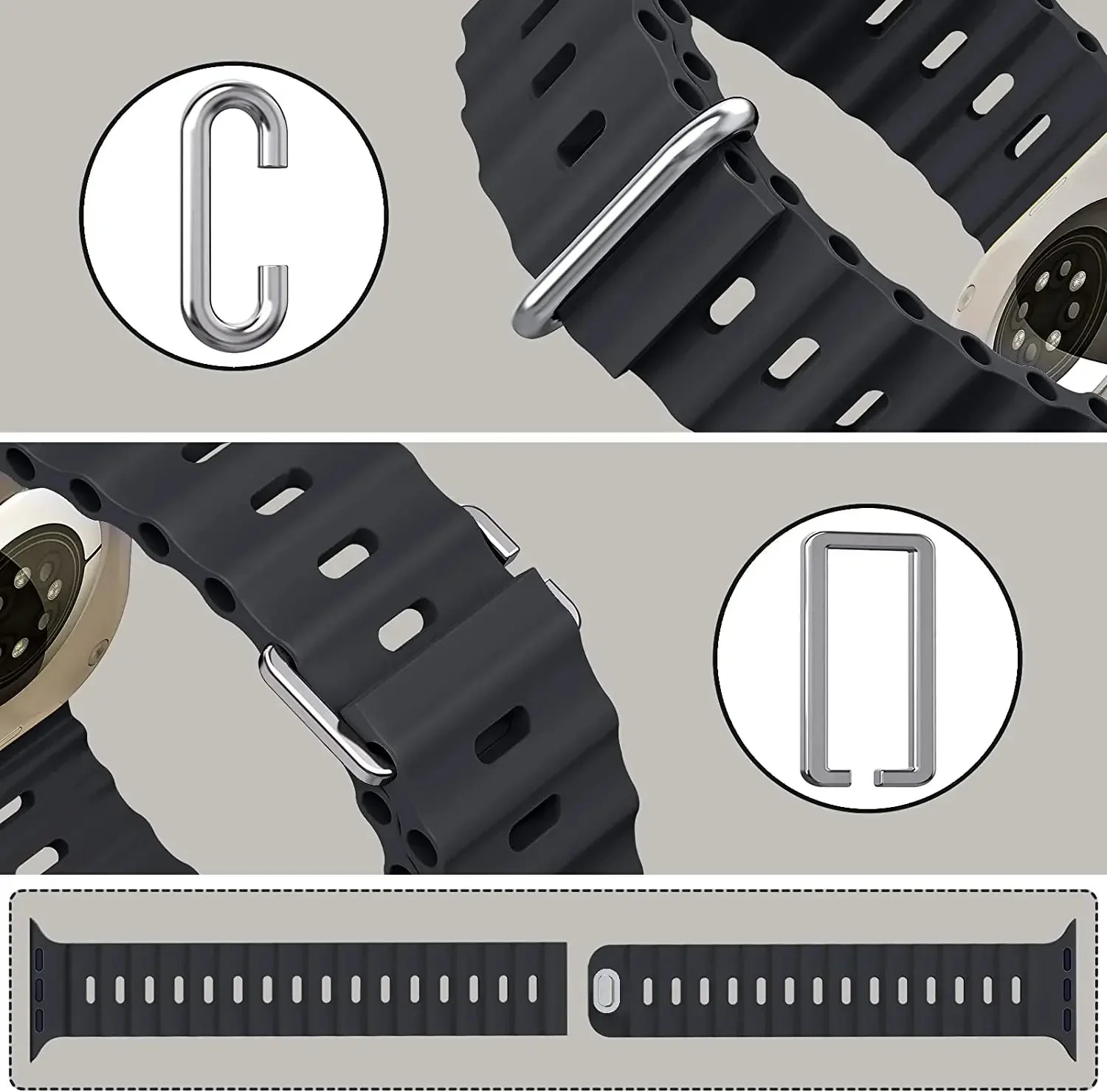 Ocean strap For Apple Watch Ultra 3 2 1 Band 49mm 11 10 9 8 7 46mm 45mm 41mm Silicone Wristband iWatch 6 5 4 SE3 44mm 40mm 42mm