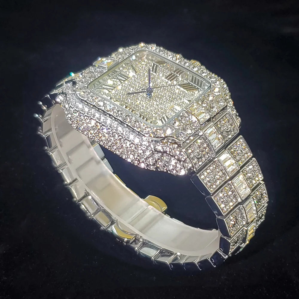 Luxury Original Brand Men Watch Fashion Bling Diamond Inlay Square Wristwatch Hip Hop Iced Out Man Jewelry Clock Dropshipping