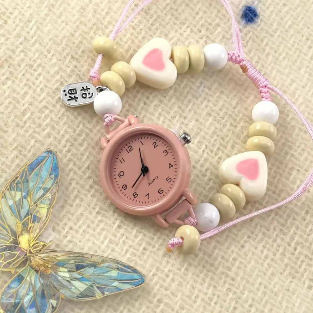 New Dopamine Bracelet Watch Beaded Adjustable Star Heart Chain Watch Pendant Quartz Watch Women Girls