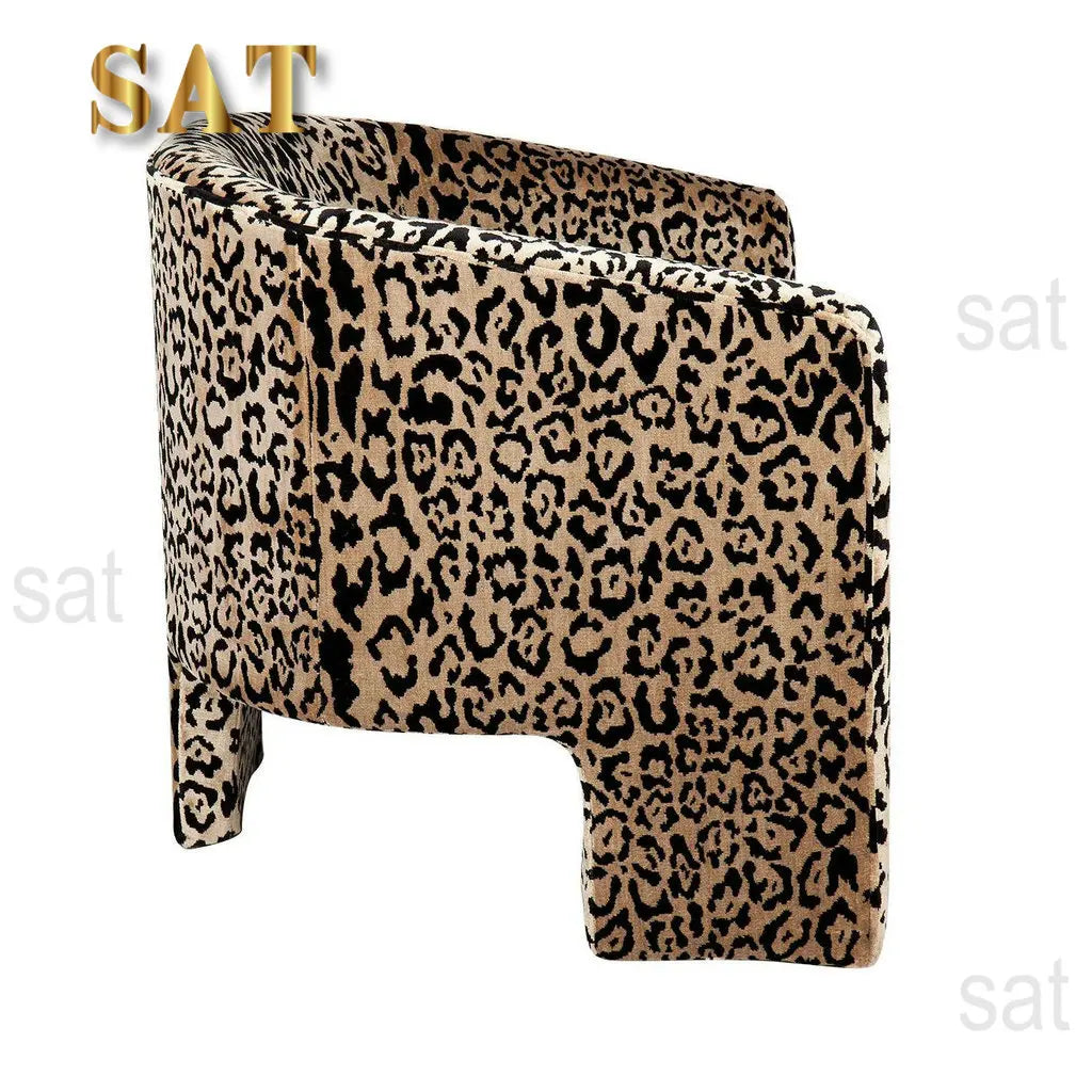 #Art Deco Animal Print Leopard Chenille Fabric Design Tear Armchair Living Room Wooden Accent Chair Unique Salon Chairs for Sale