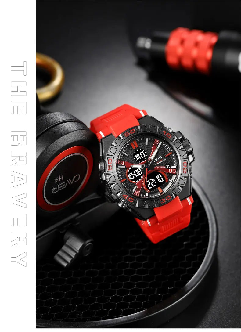 New Men Fashion Watches Quartz Watch Waterproof 50M Man Digital Watch Led 8071 Smael Brand Watch Military Sports Dual Display