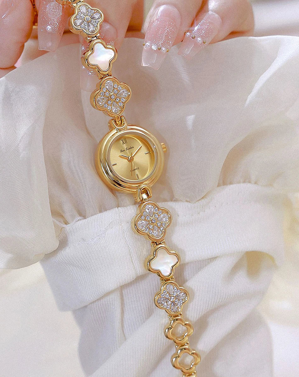 Women's Watch Natural Blue Shell Dial Bracelet Elegant Crystal Dress Watches for Women Fashion Luxury Small Quartz Ladies Clock
