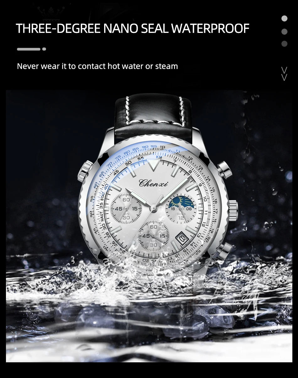 CHENXI Fashion Business Watches For Man Round Dial Black Leather Band Men's Watches Luminous Waterproof Man Watch