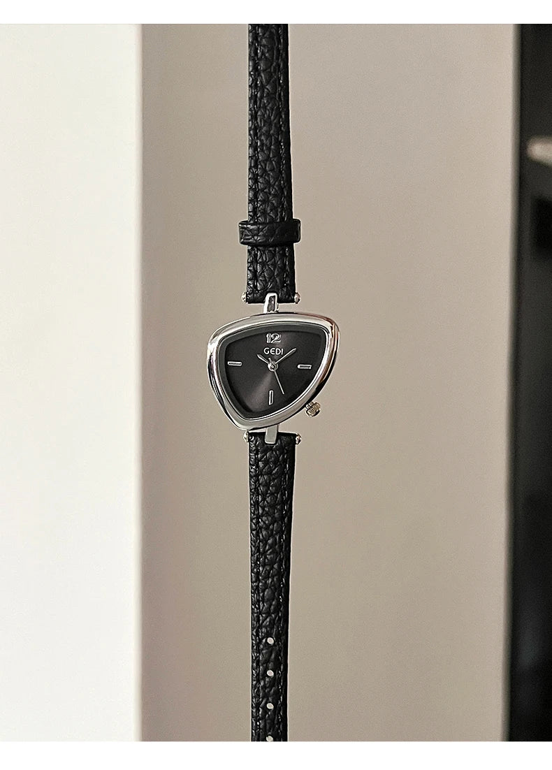 GEDI Vintage Watch Leather Light Luxury Simple Unique Irregular Dial Ladies Watches Elegant Quartz Waterproof Women's Wristwatch