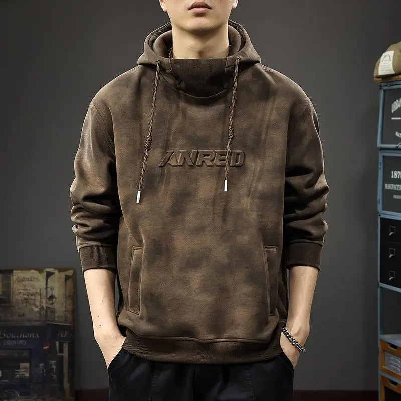 Autumn Winter Thickened Wasteland Wind Hooded Sweater Men's Heavy Steel Seal Loose Turtleneck Top Dirty Retro Jacket Sweatshirts