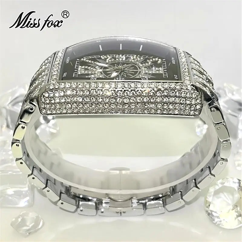 Luxury Gold Watches Men Brand MISSFOX Fashion Hip Hop lce Diamond Sun Pattern Literal Quartz Wristwatch Male Dropshipping Hot