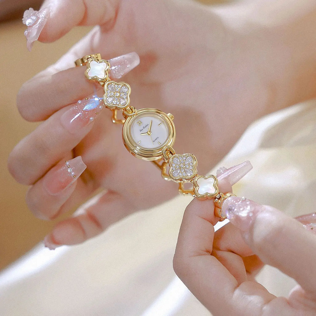 Women's Watch Natural Blue Shell Dial Bracelet Elegant Crystal Dress Watches for Women Fashion Luxury Small Quartz Ladies Clock