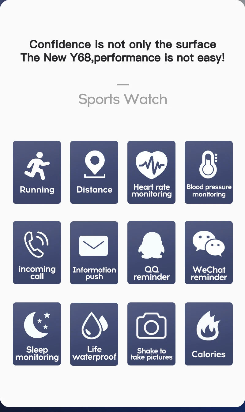 Multifunctional Smart Watch Men Women Bluetooth Connected Phone Music Fitness Sports Bracelet Sleep Monitor Y68 Smartwatch