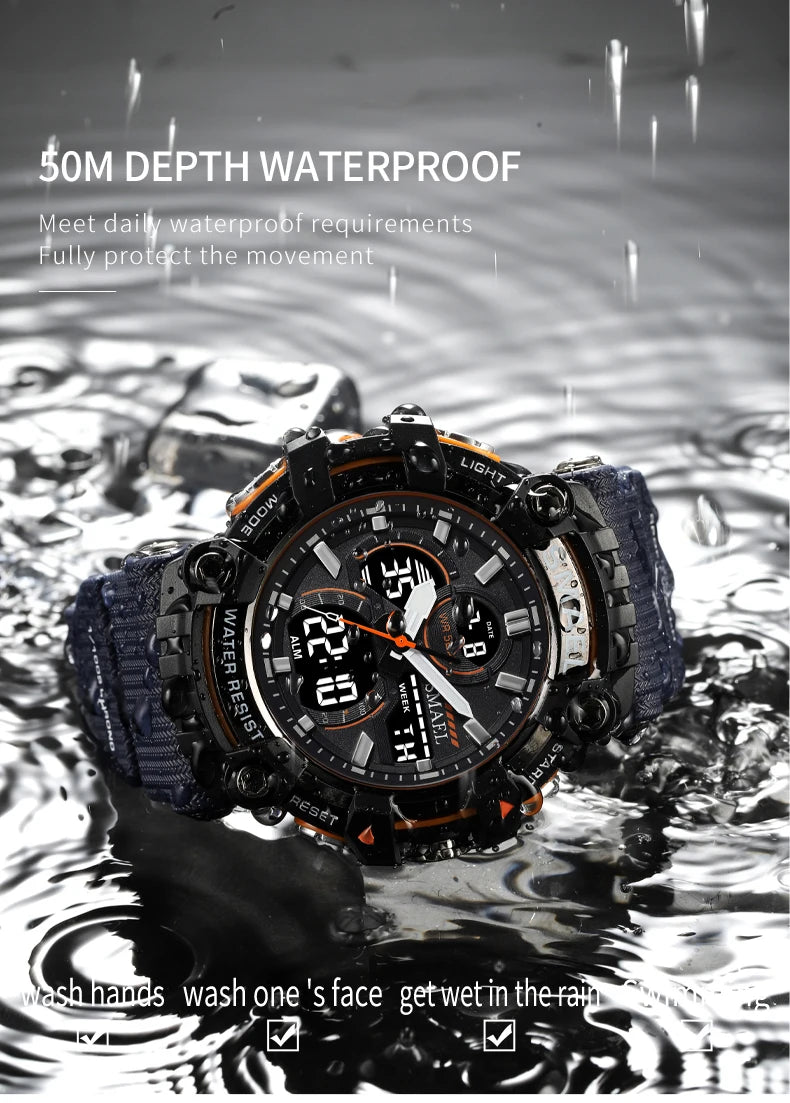 SMAEL Brand Sport Watch Men Quartz Wristwatches Waterproof Dual Time Display Military Army Green Male Clock 8079 Mens Watches