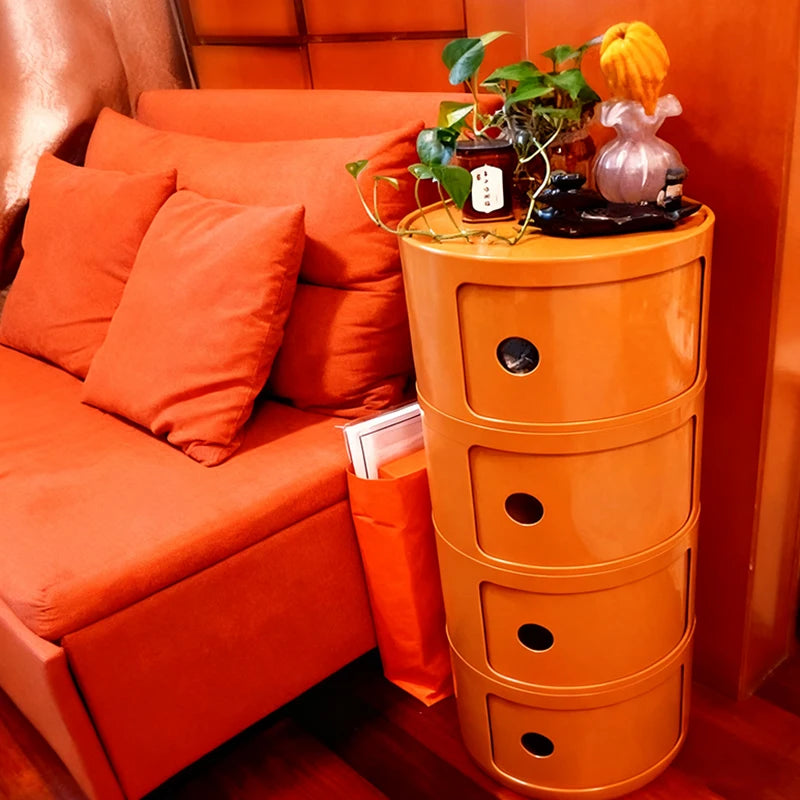 Plastic Round Bedside Nightstand with Drawers Practical Storage Box Cabinet Nightstand Chic Decor for Bedroom Living Room