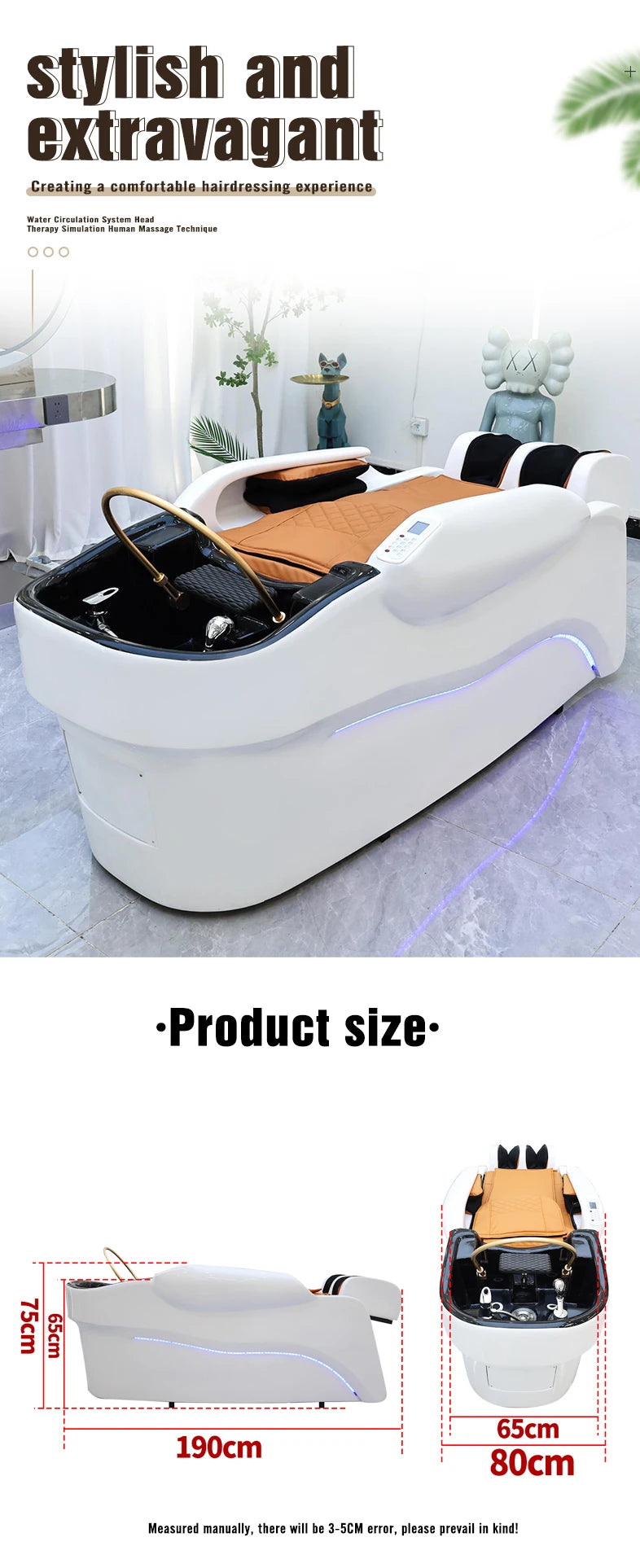 Barbershop Salon Furniture Ceramic Wash Basin Head Spa Water Therapy Bed Shampoo Massage Bed with Sink for Hair Salons