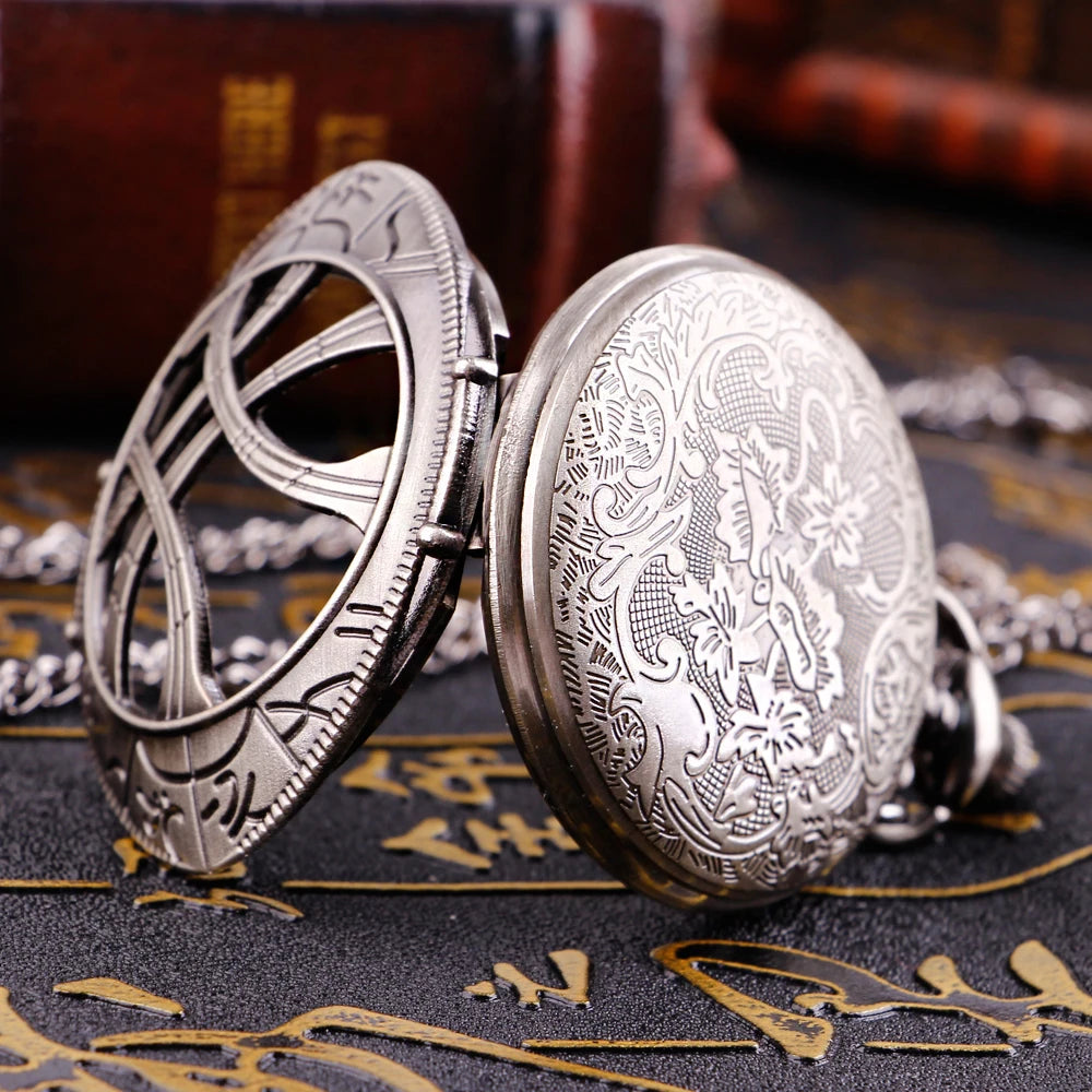 Vintage Bronze Eye Round Case Shape Quartz Pocket Watch Jewelry Pendant Necklace Chain Gifts for Men Women