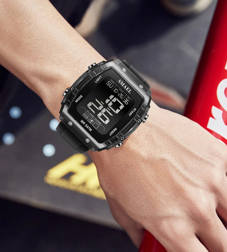 SMAEL Watches for Women LCD Digital Movement Silicone Strap Clock Fashion Trend Waterproof Sport Electronic Wristwatches Female