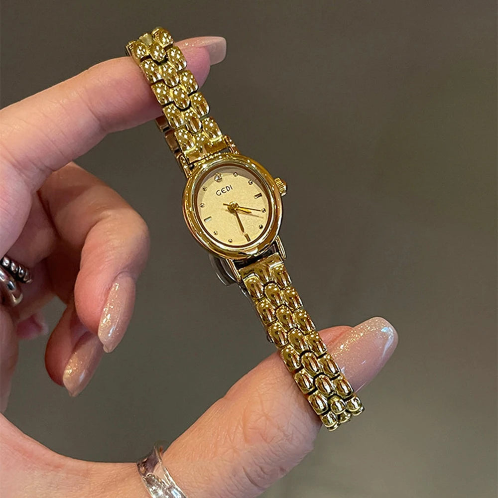 GEDI Watches for Woman Wristwatch Vintage Oval Small Watch Gifts Stainless Steel Strap Luxury Elegant Waterproof Quartz Watches