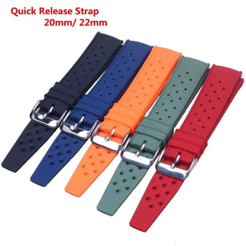 20mm 22mm Quick Release New Tropical TPU Rubber Strap Flat Head Universal Watch Band Ventilate Silicone Tropic Bracelet