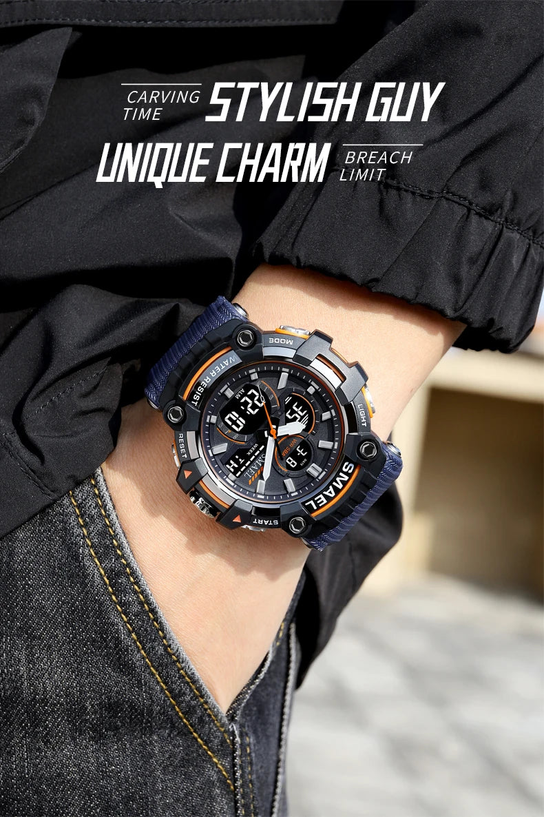 SMAEL Brand Sport Watch Men Quartz Wristwatches Waterproof Dual Time Display Military Army Green Male Clock 8079 Mens Watches