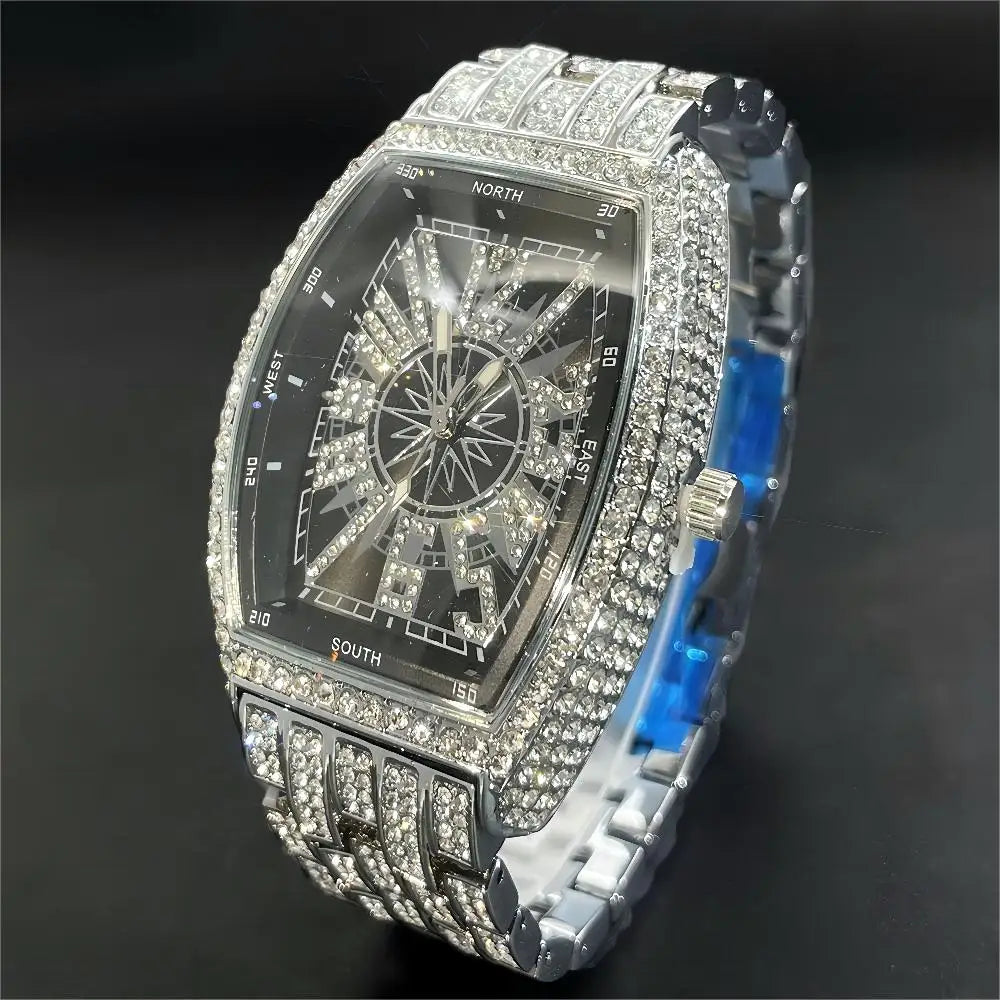 Luxury Gold Watches Men Brand MISSFOX Fashion Hip Hop lce Diamond Sun Pattern Literal Quartz Wristwatch Male Dropshipping Hot