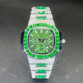 MISSFOX Luxury Watch For Men Green Sliver IcedOut Diamond Hip Hop Quartz Waterproof Clock Men Square Diamond Male Watch 2025 New