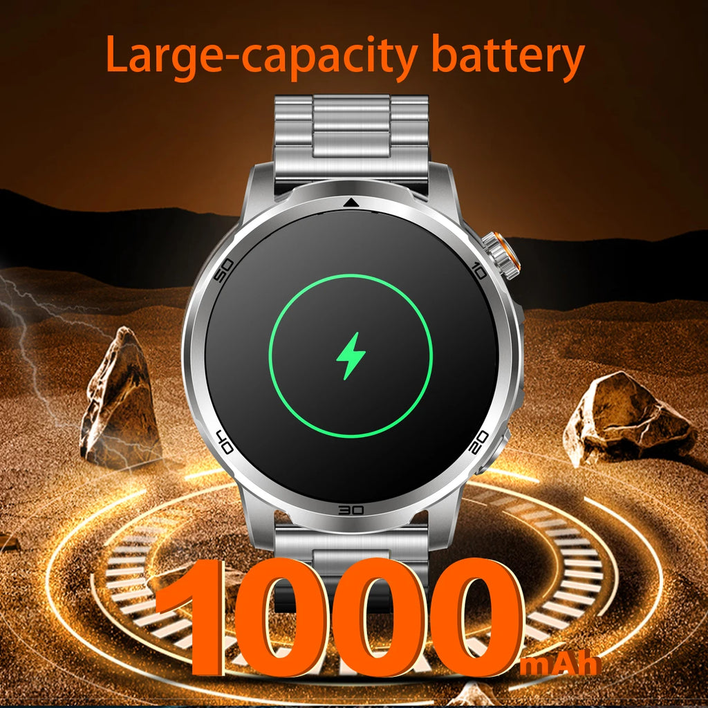2026 New Outdoor Military Smart Watch For Men 1.85" AMOLED 1000mAh Battery IP69K Swim Flashlight Heart Rate Wireless Call Watchs