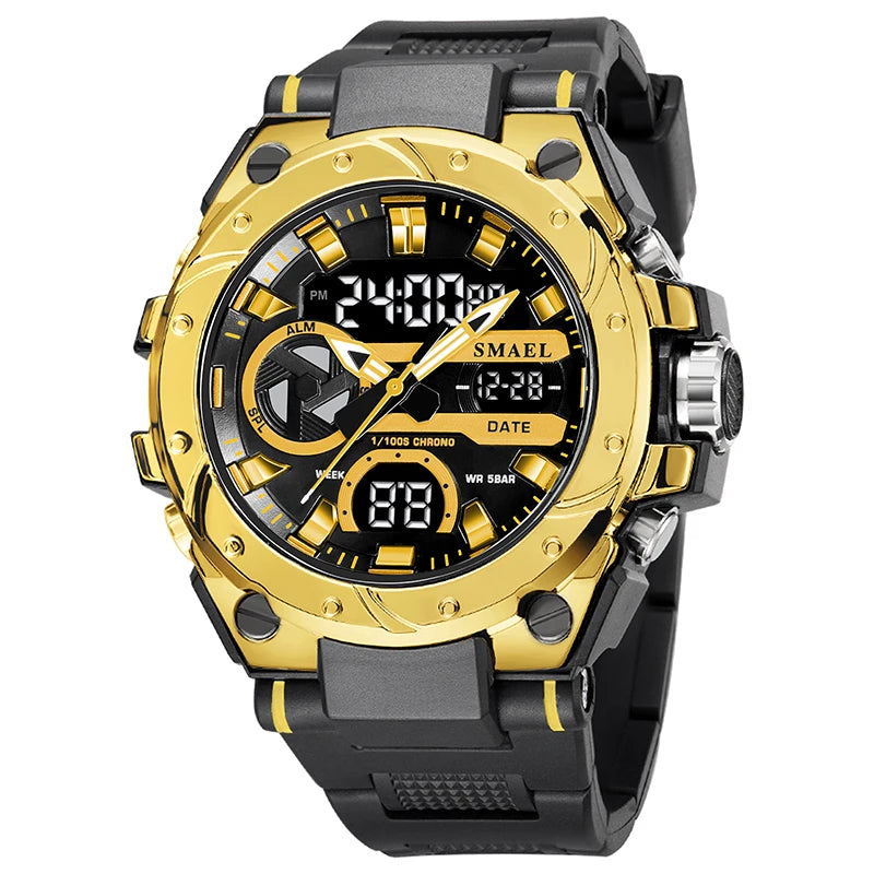SMAEL Brand Sport Watches 50M Wateproof Dual Time Display Watches LED 8029 Stopwatches Alarm Multifunctional Men's Wristwatches