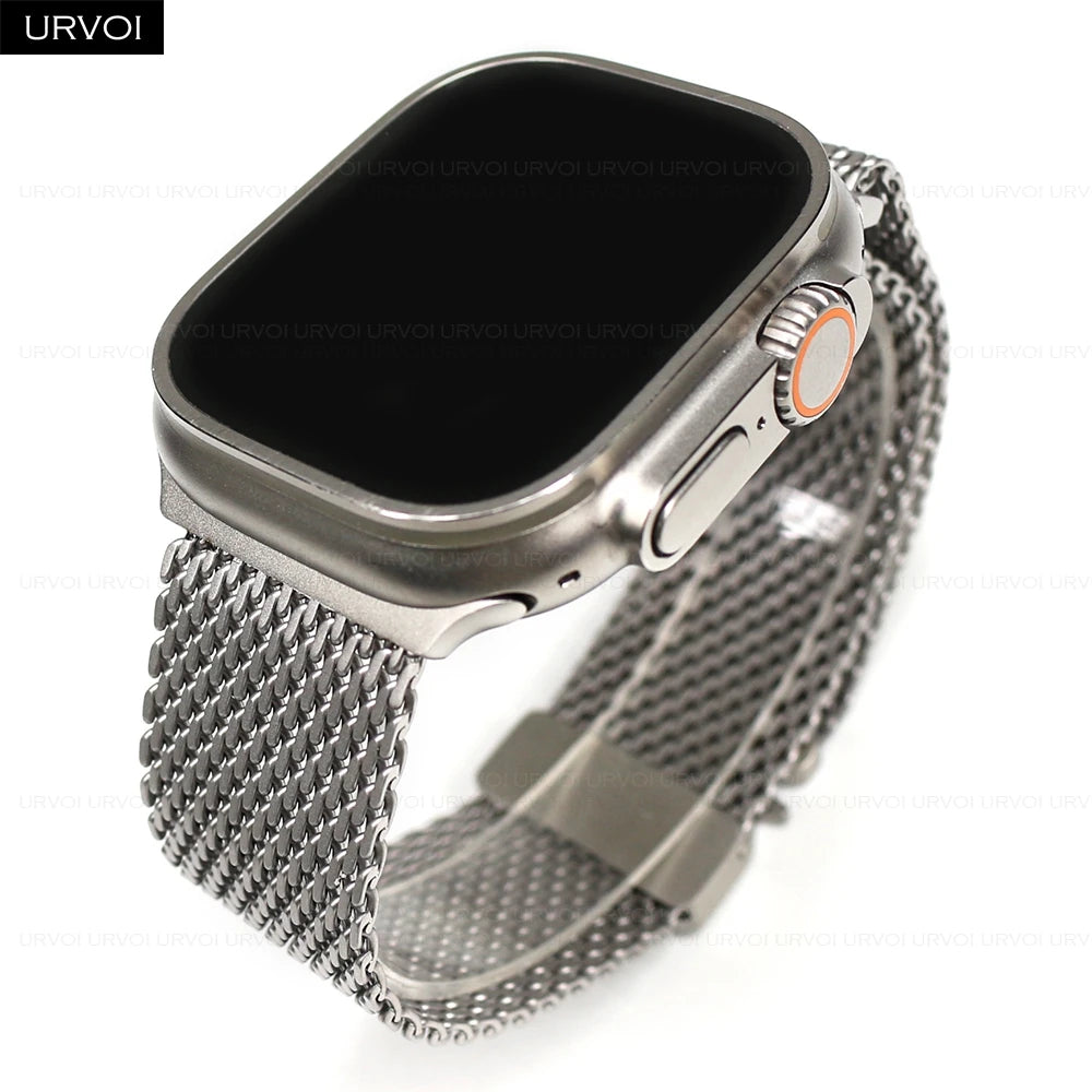 URVOI Band for Apple Watch Ultra 3 2 Series 11 10 9 8 SE stainless steel mesh strap for iWatch secure parachute buckle 46 49mm