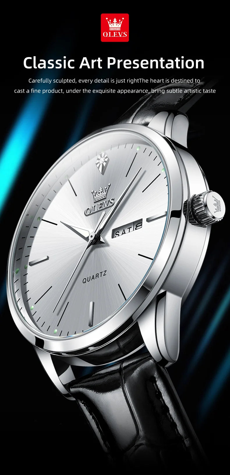 OLEVS 2935 Men Quartz Watch Dual Calendar Luminous Classic Business Watch For Men Fashion Original Waterproof Dress Wristwatch