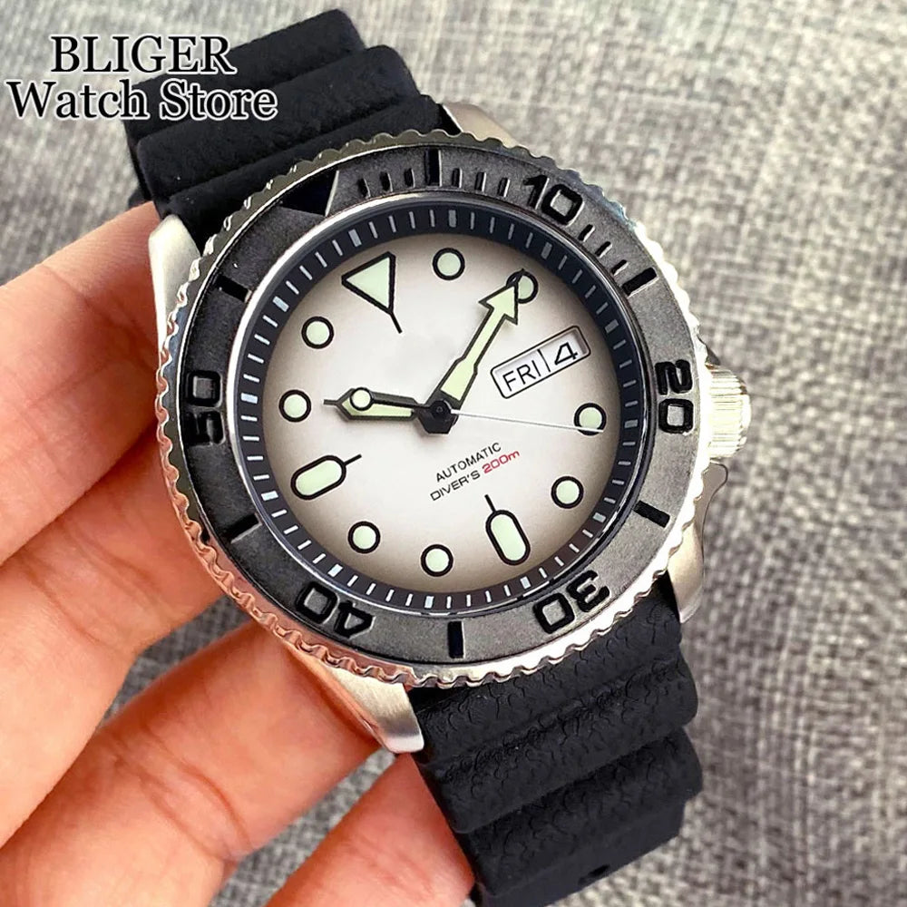 Diving Tandorio NH36 Week Date Steel Mechanical Watch Men 120clicks Bezel Chapter Ring 3.8 Crown 20ATM Waterproof SKX Mod Clock