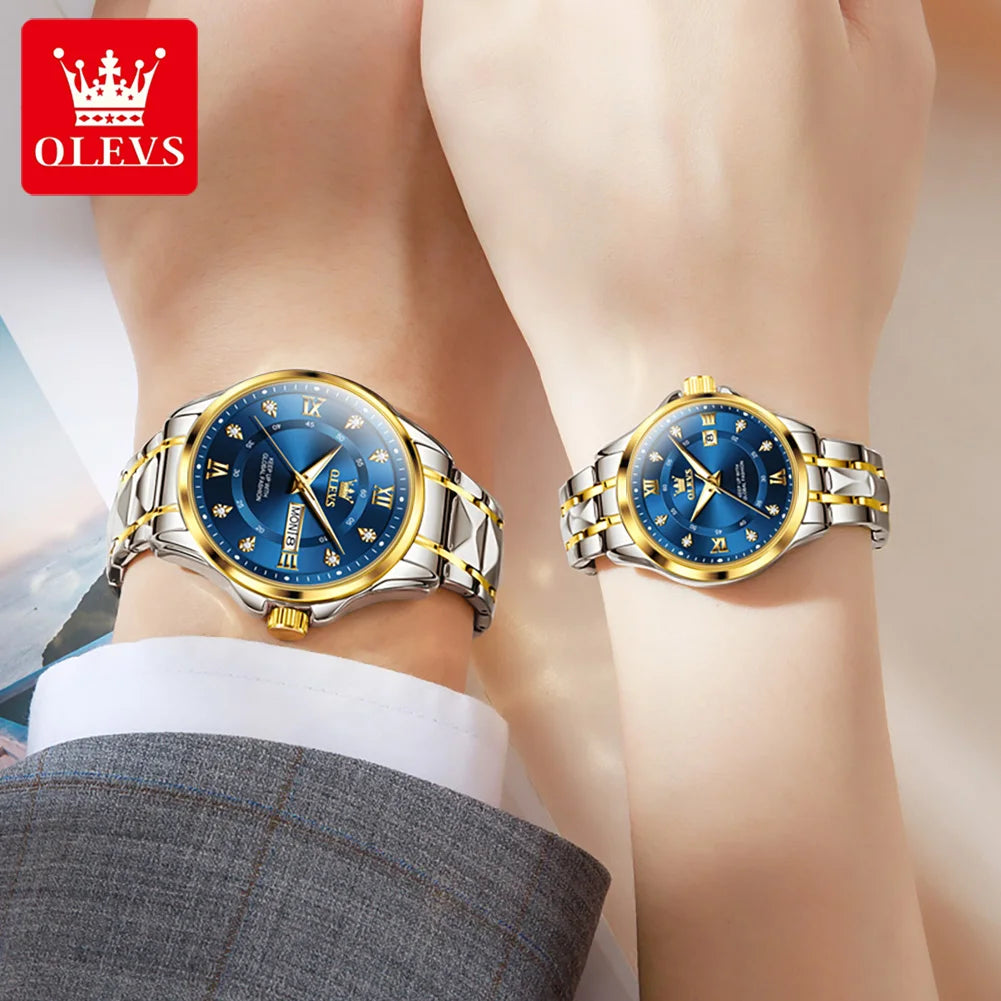 OLEVS 2906 Fashion Date Quartz Couple Watches Diamond Top Brand Luxury Watch For Men Women Waterproof Stainless Steel Wristwatch