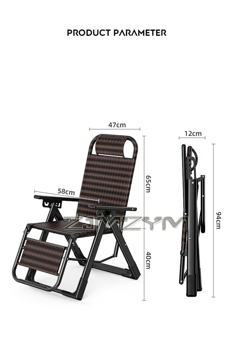 Folding Adjustable Backrest Recliner Comfortable Armchair Patio Nap Balcony Home Leisure Rattan Seating Lounge Chair