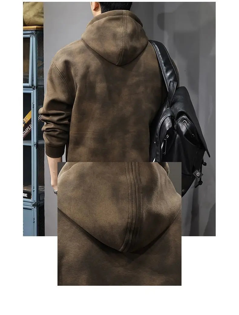 Autumn Winter Thickened Wasteland Wind Hooded Sweater Men's Heavy Steel Seal Loose Turtleneck Top Dirty Retro Jacket Sweatshirts