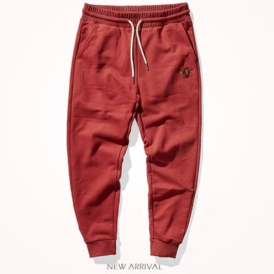 Autumn Winter American Retro Knitted Velvet Embroidery Sweatpants Men's Fashion Pure Cotton Loose Drawstring Sport Casual Pants