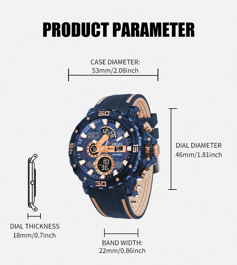 Military Watches Men Watch 2025 New 50M Waterproof Wristwatch Stopwatch Alarm LED Light Digital Watches 8136 Men's Sports Watch