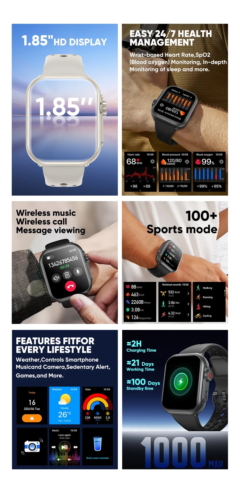 Electronics Smartwatch Fitness Tracker Heart Rate Monitor Waterproof 1000mAh Sport Smart Watches for Man Woman Andoird IOS 2026