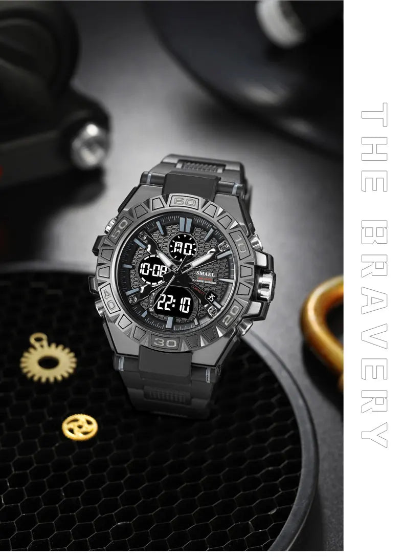 New Men Fashion Watches Quartz Watch Waterproof 50M Man Digital Watch Led 8071 Smael Brand Watch Military Sports Dual Display