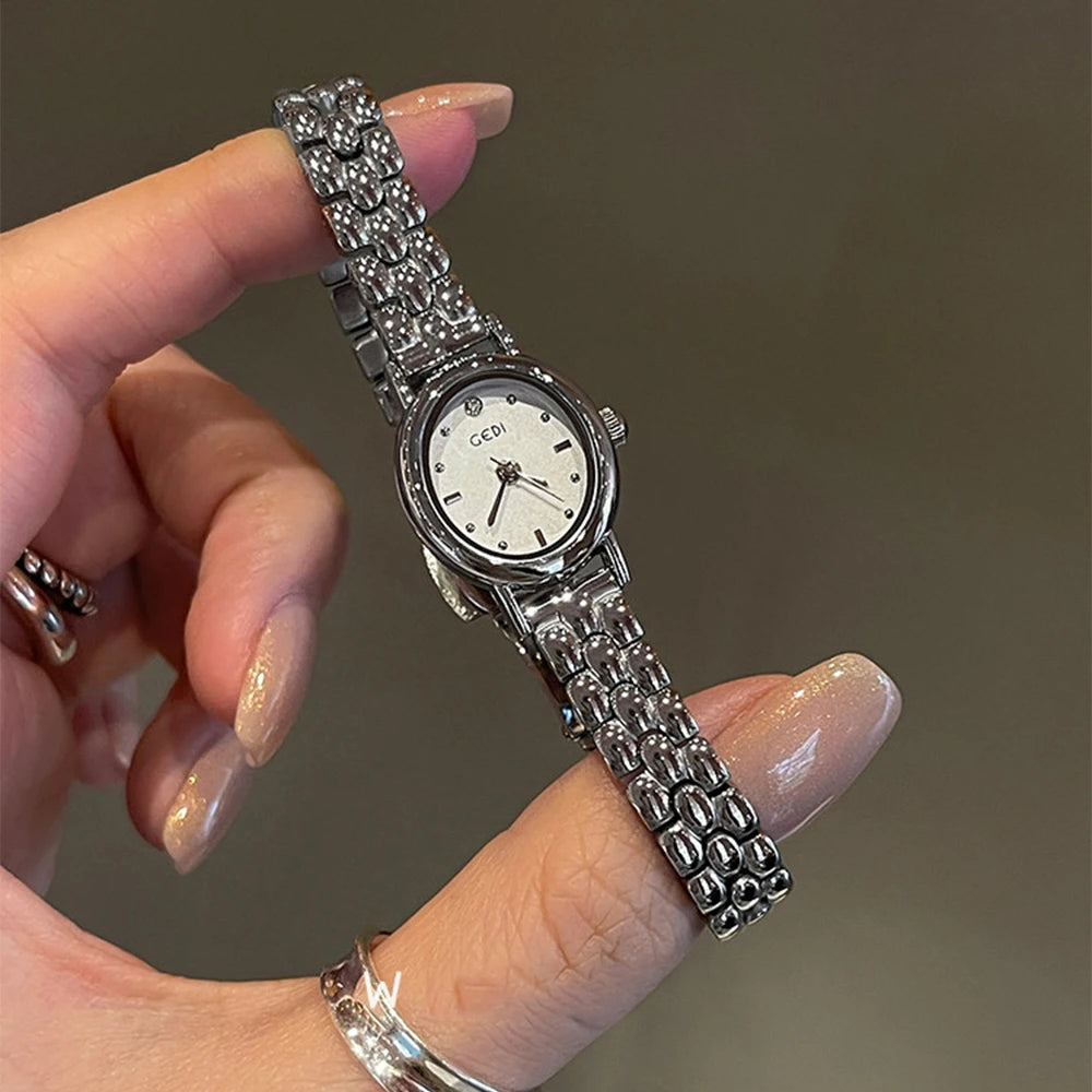 GEDI Watches for Woman Wristwatch Vintage Oval Small Watch Gifts Stainless Steel Strap Luxury Elegant Waterproof Quartz Watches