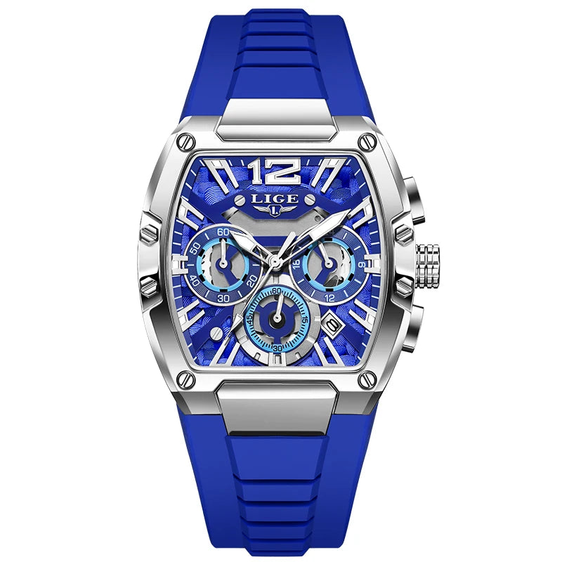 LIGE Original Brand Fashion Mens Watches Sport Military Chronograph Calendar Silicone Strap Quartz Wristwatch Relogio Masculino