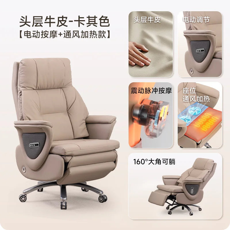 Genuine Leather Electric Ventilated & Heated Executive Office Chair – Ergonomic Reclining Computer Chair Sitting Comfort JT40