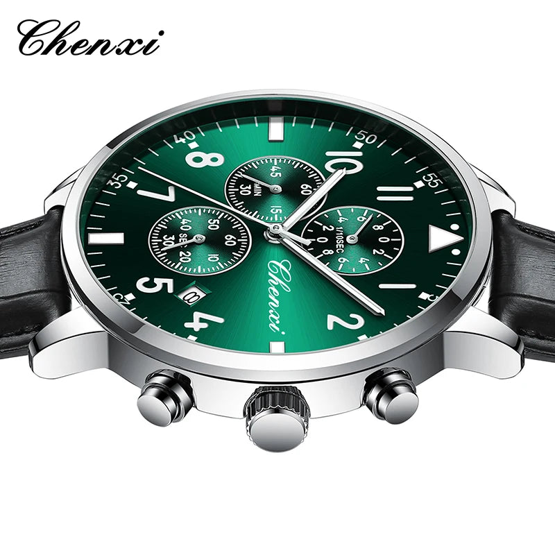 2025 New CHENXI Man Watch 43mm Classic Sports Chronograph Waterproof Luminous Quartz Men's Watches Leather Strap